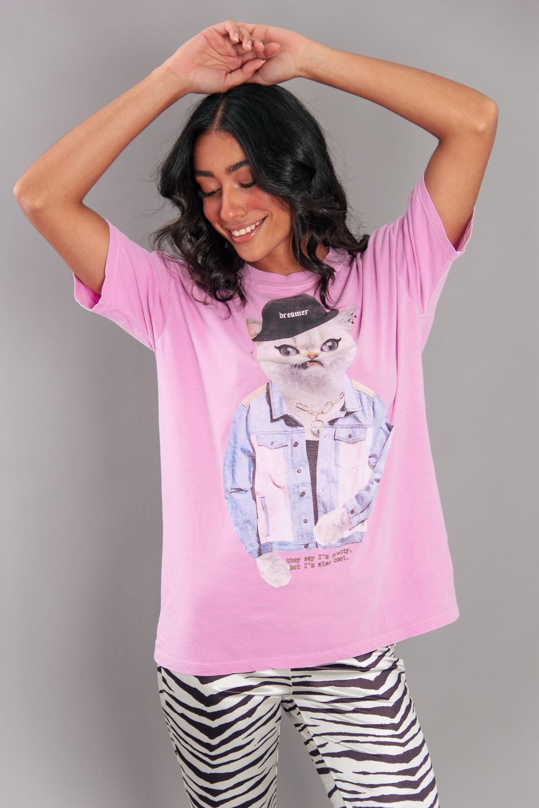 CAMISETA T-SHIRT VINTAGE ROSA CAT