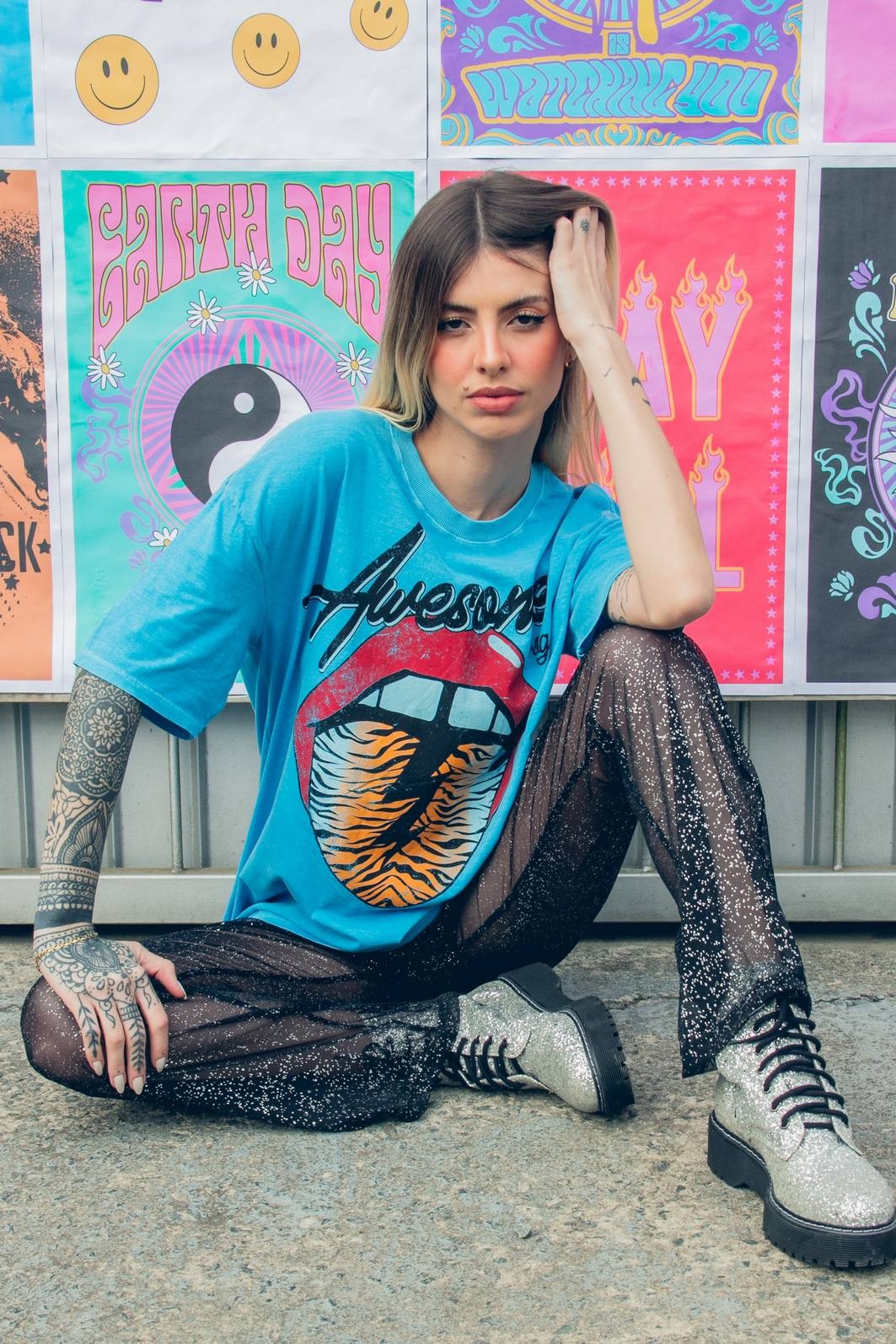 T-SHIRT VINTAGE AZUL AWESOME