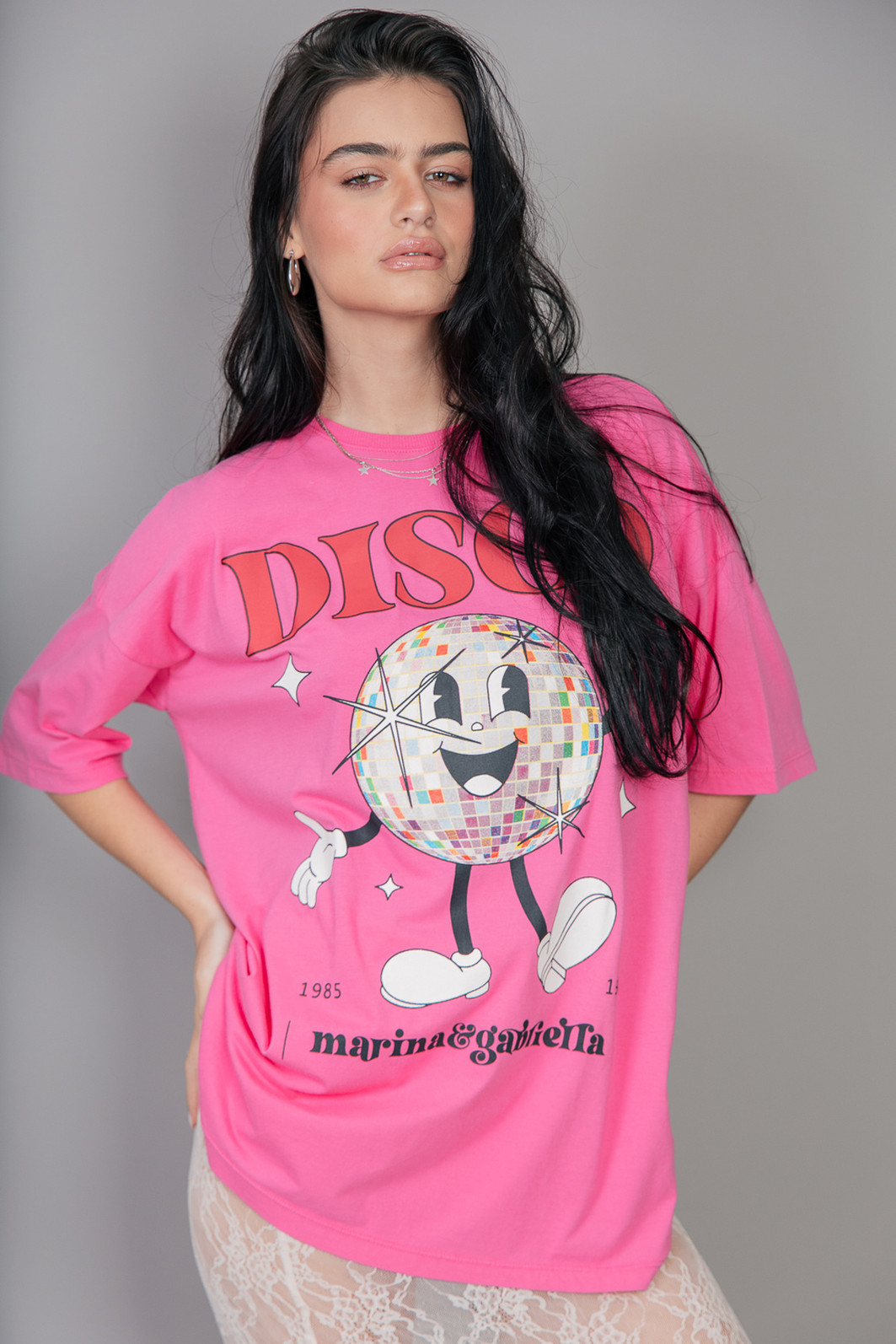 CAMISETA T-SHIRT OVERSIZED ROSA DISCO CAMISETA T-SHIRT OVERSIZED ROSA DISCO