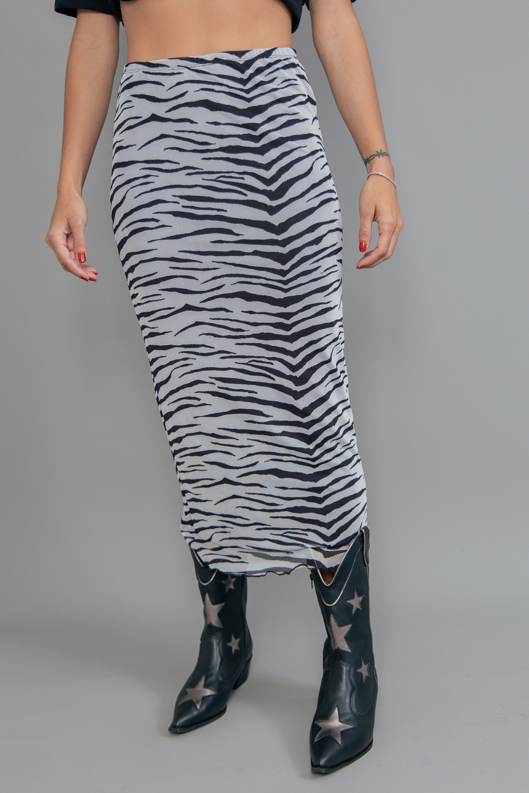 SAIA MIDI TULE COM FORRO ESTAMPA TIGRE