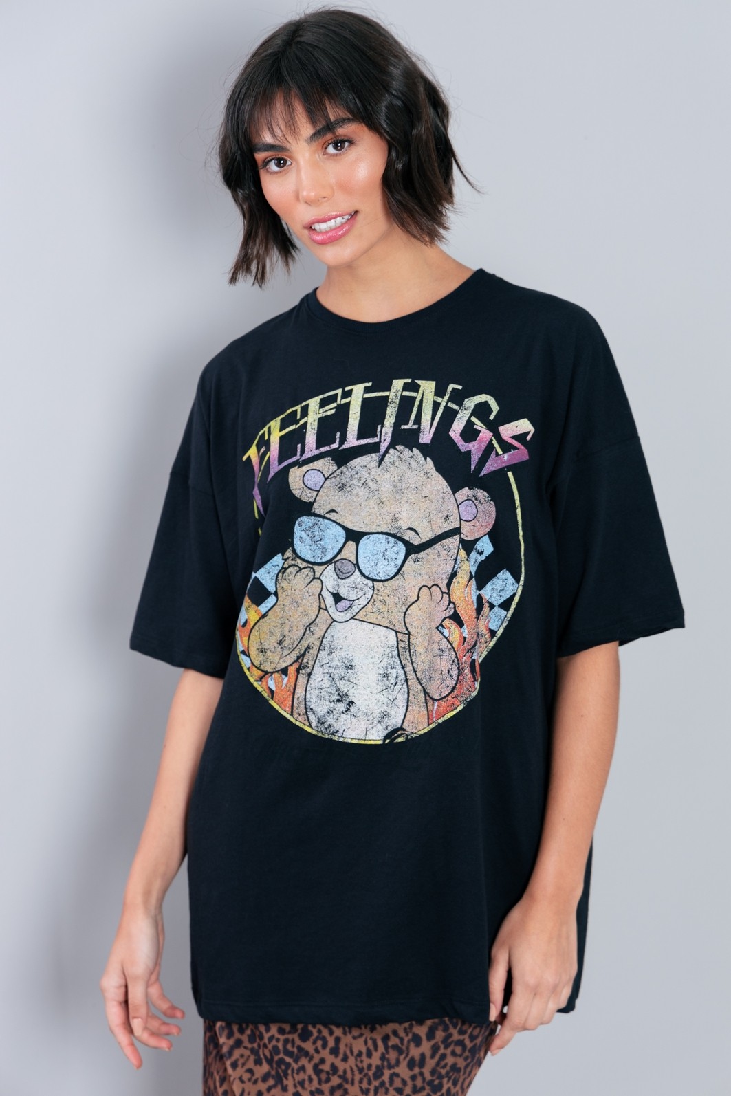 CAMISETA T-SHIRT OVERSIZED PRETA FEELINGS CAMISETA T-SHIRT OVERSIZED PRETA FEELINGS
