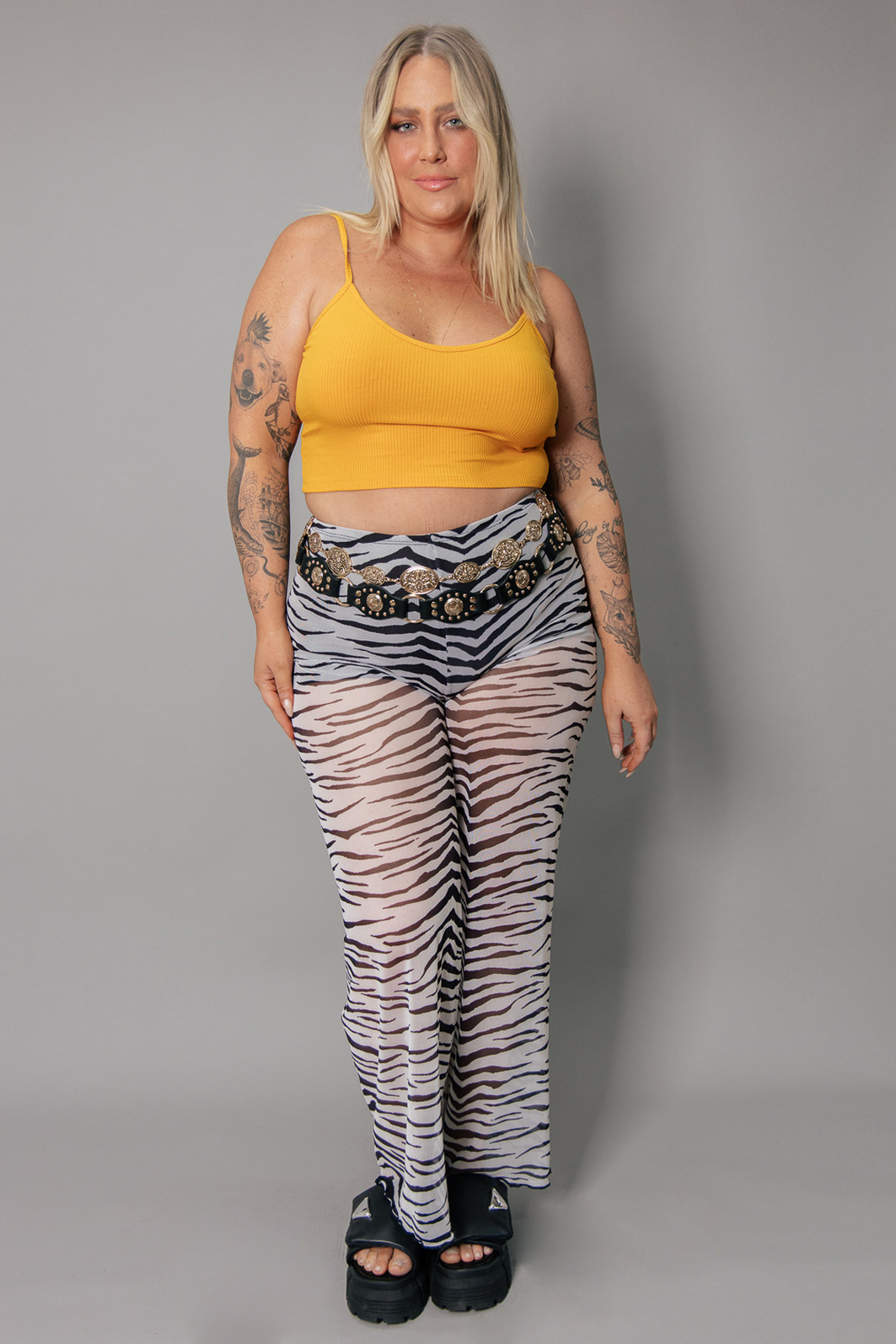 CALÇA ESTAMPA TIGRE DE TULE COM FORRO