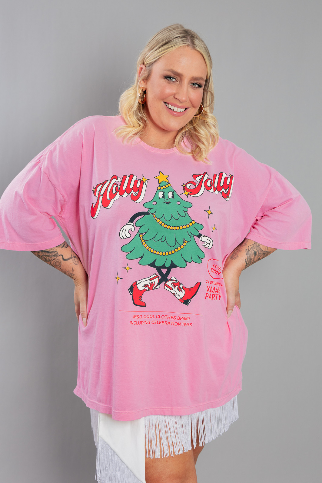 CAMISETA T-SHIRT OVERSIZED ROSA HOLLY JOLLY