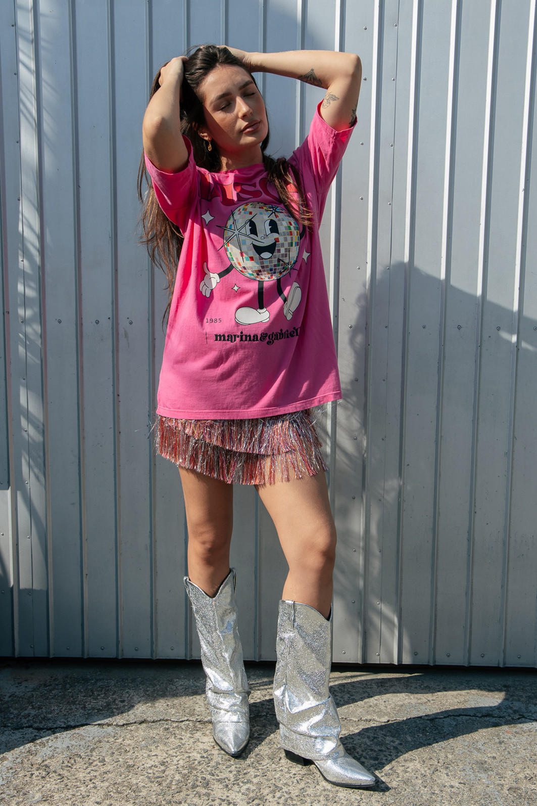 CAMISETA T-SHIRT OVERSIZED ROSA DISCO CAMISETA T-SHIRT OVERSIZED ROSA DISCO