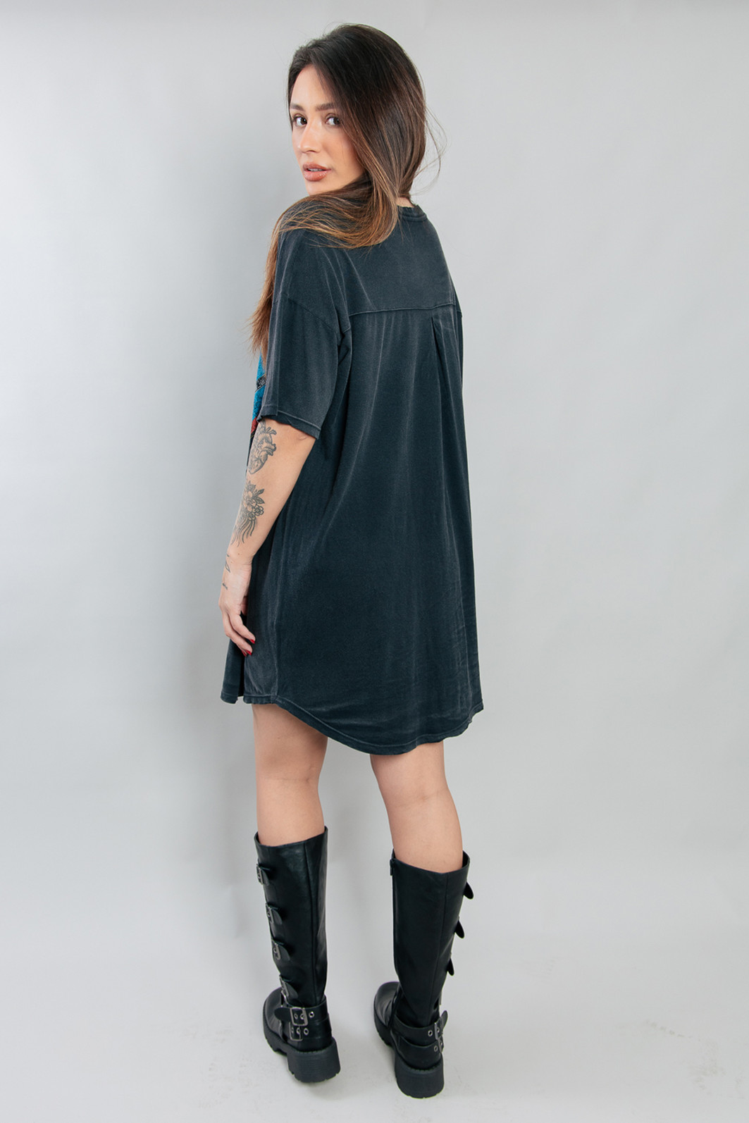 VESTIDO AMPLO DE MALHA PRETO MARMORIZADO DRAMA QUEEN