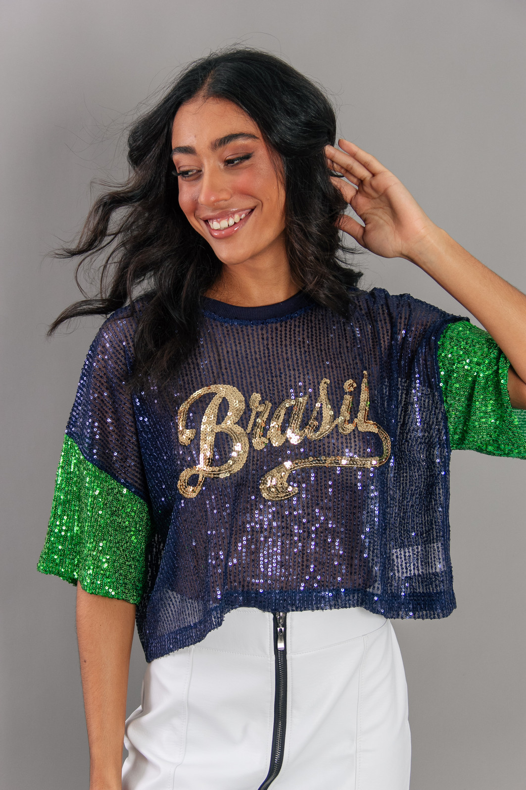 CROPPED PAETÊS MARINHO BRASIL COM BORDADO