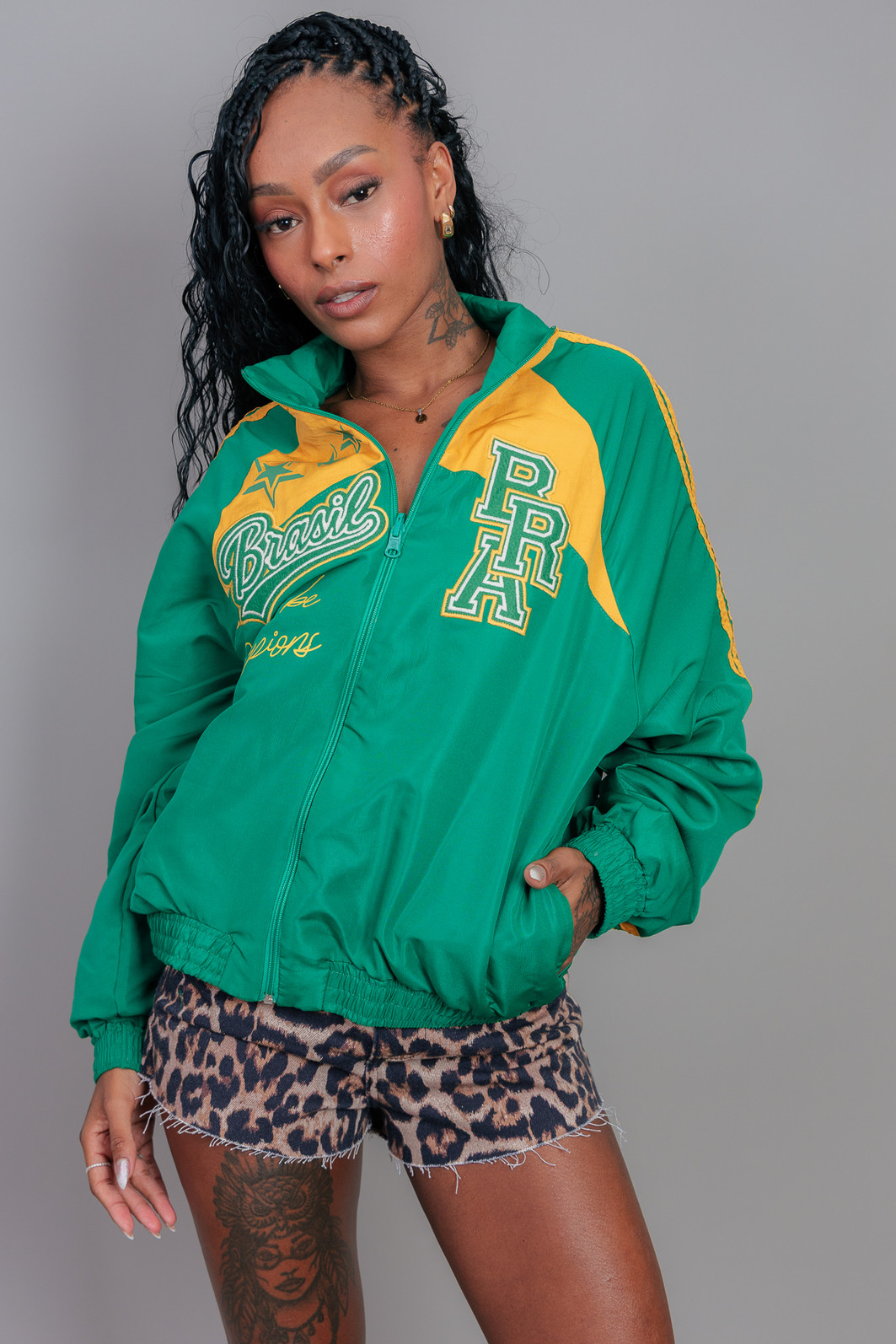 JAQUETA ESPORTIVA BRASIL VERDE E AMARELO