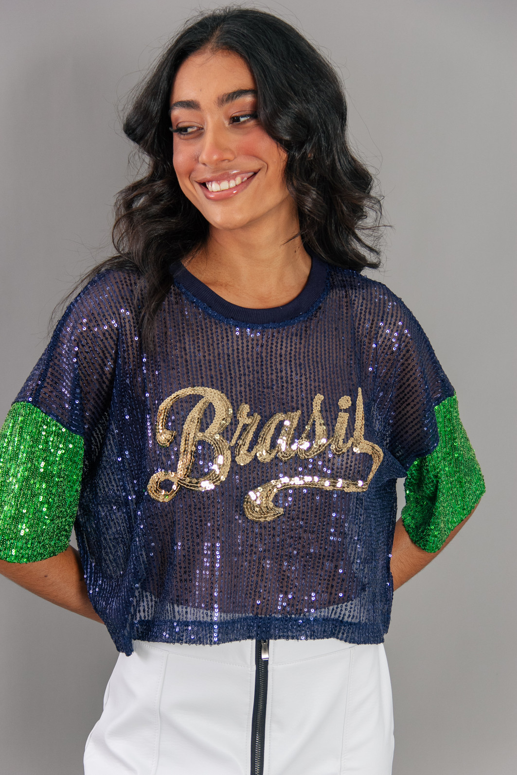 CROPPED PAETÊS MARINHO BRASIL COM BORDADO