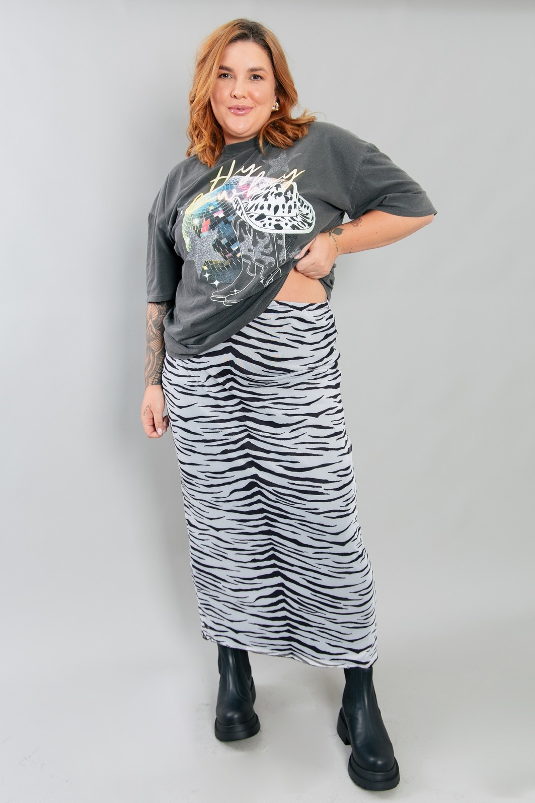 SAIA MIDI TULE COM FORRO ESTAMPA TIGRE