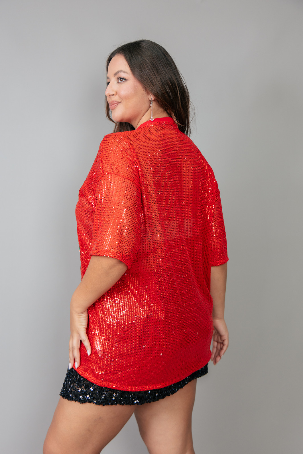 CAMISETA T-SHIRT OVERSIZED DE PAETÊ  VERMELHO XMAS