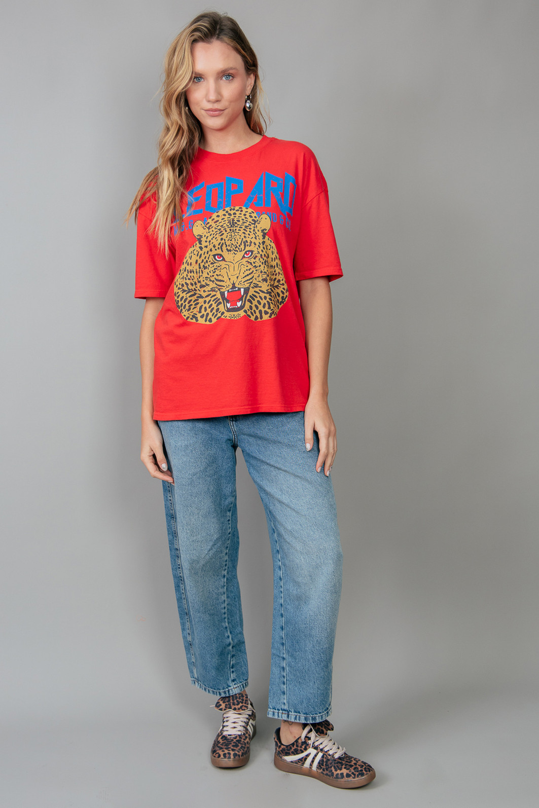 CAMISETA T-SHIRT VINTAGE VERMELHA LEOPARD CAMISETA T-SHIRT VINTAGE VERMELHA LEOPARD