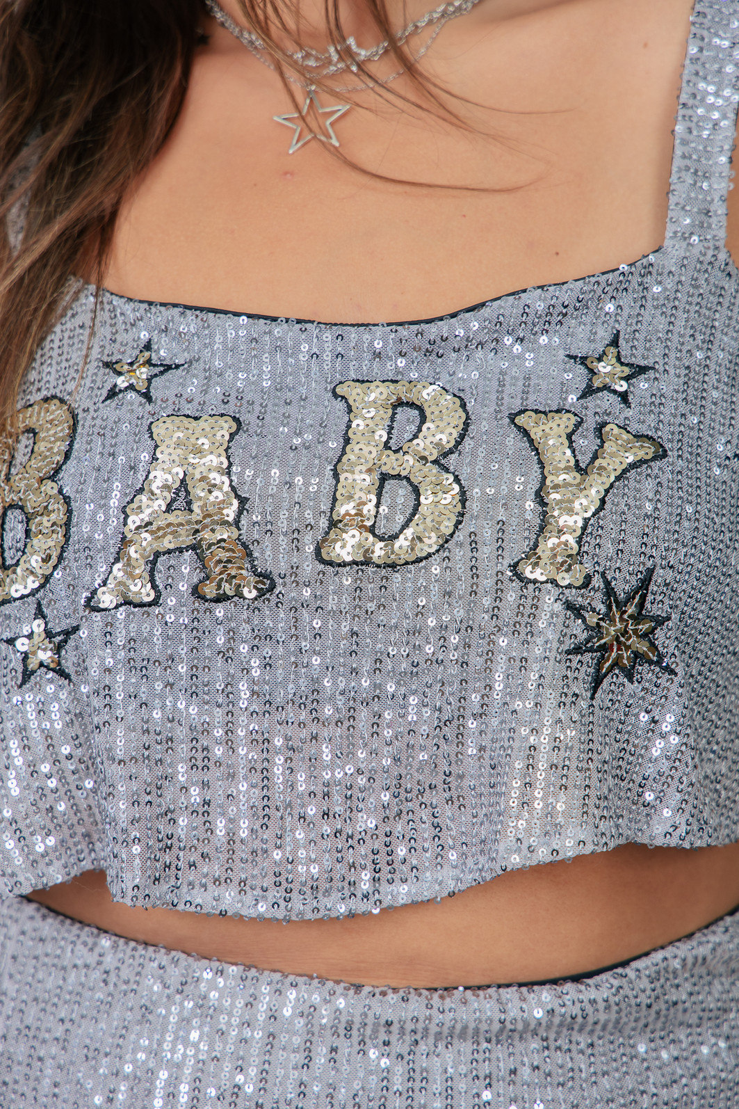 TOP EM PAETÊS PRATA BABY TOP EM PAETÊS PRATA BABY