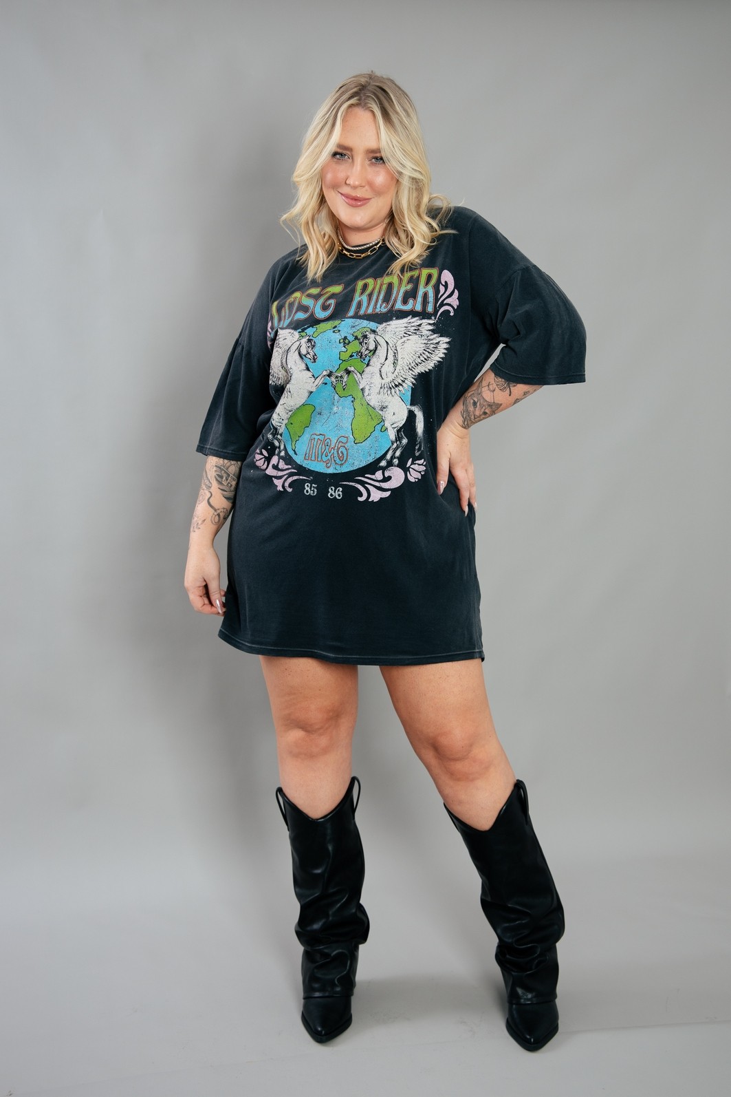 VESTIDO CAMISETA PRETO MARMORIZADO LOST RIDER