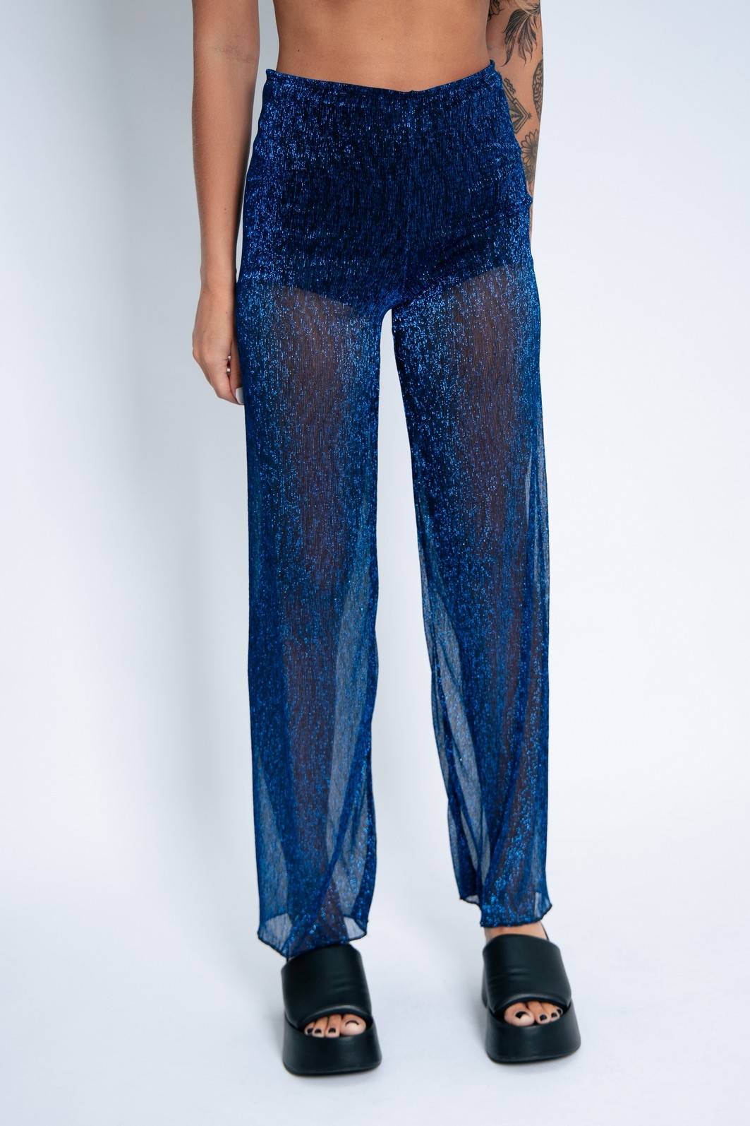 CALÇA LUREX BRILHO AZUL COM FORRO CALÇA LUREX BRILHO AZUL COM FORRO