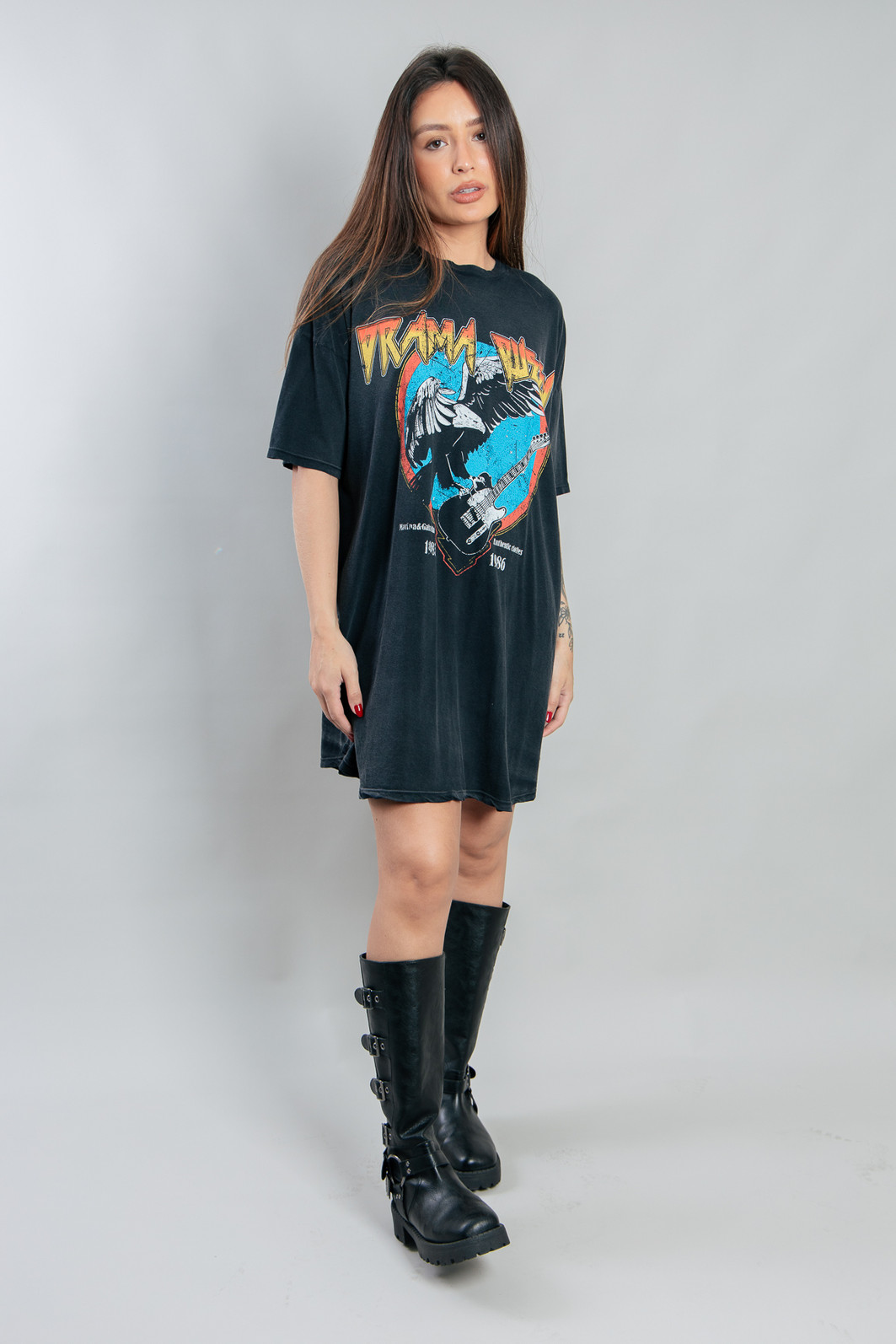 VESTIDO AMPLO DE MALHA PRETO MARMORIZADO DRAMA QUEEN