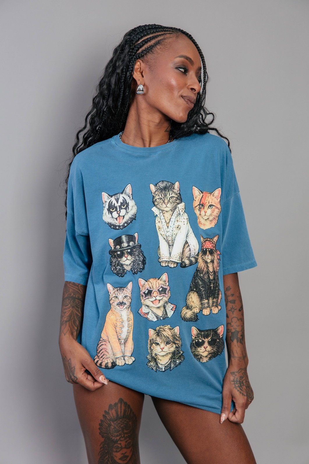 CAMISETA T-SHIRT OVERSIZED AZUL ROCK CATS