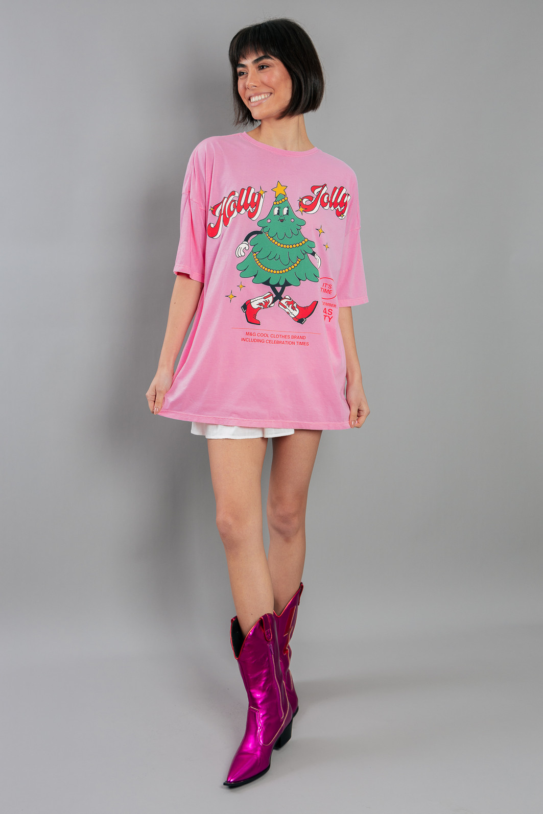 CAMISETA T-SHIRT OVERSIZED ROSA HOLLY JOLLY