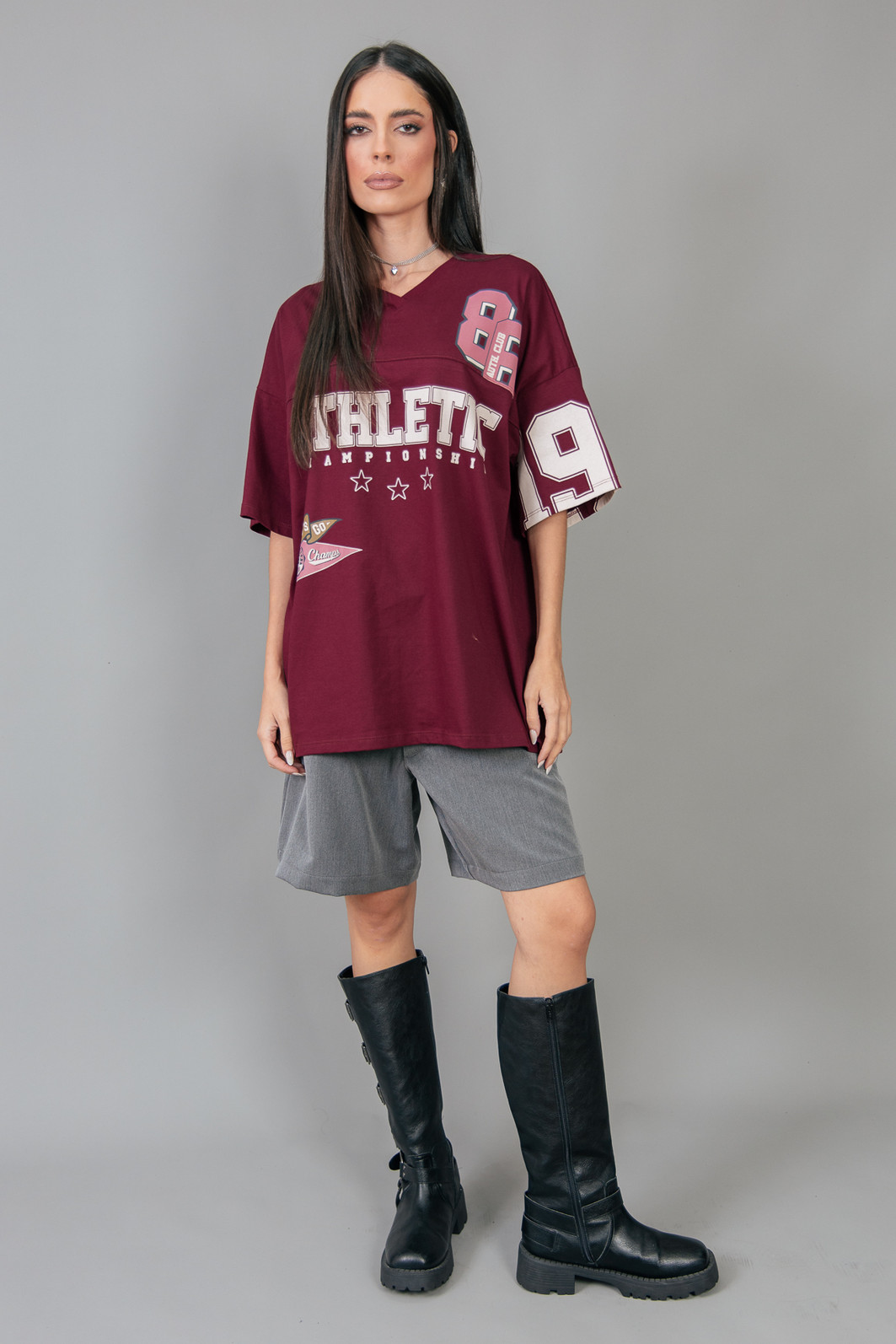 CAMISETA T-SHIRT OVERSIZED BORDÔ DECOTE V ATHLETIC