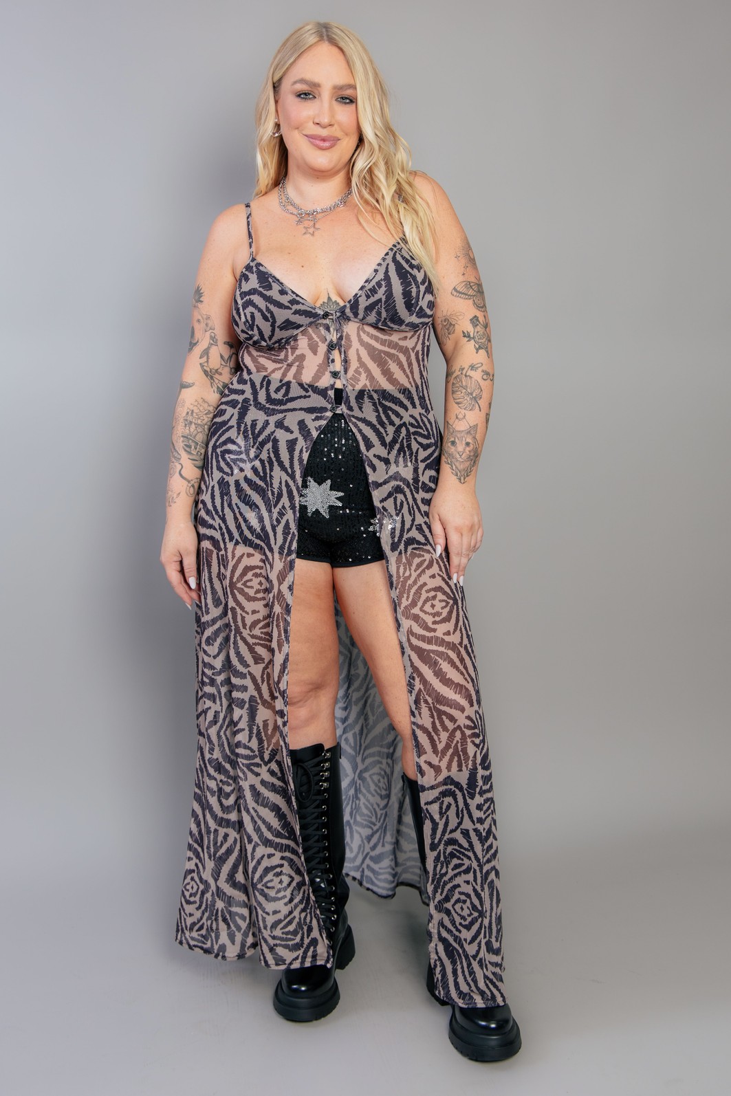 BLUSA ALONGADA DE TULE ESTAMPADO BLUSA ALONGADA DE TULE ESTAMPADO