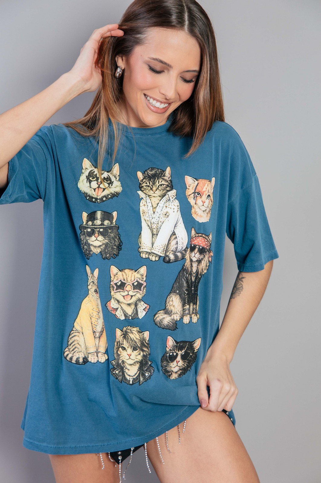 CAMISETA T-SHIRT OVERSIZED AZUL ROCK CATS