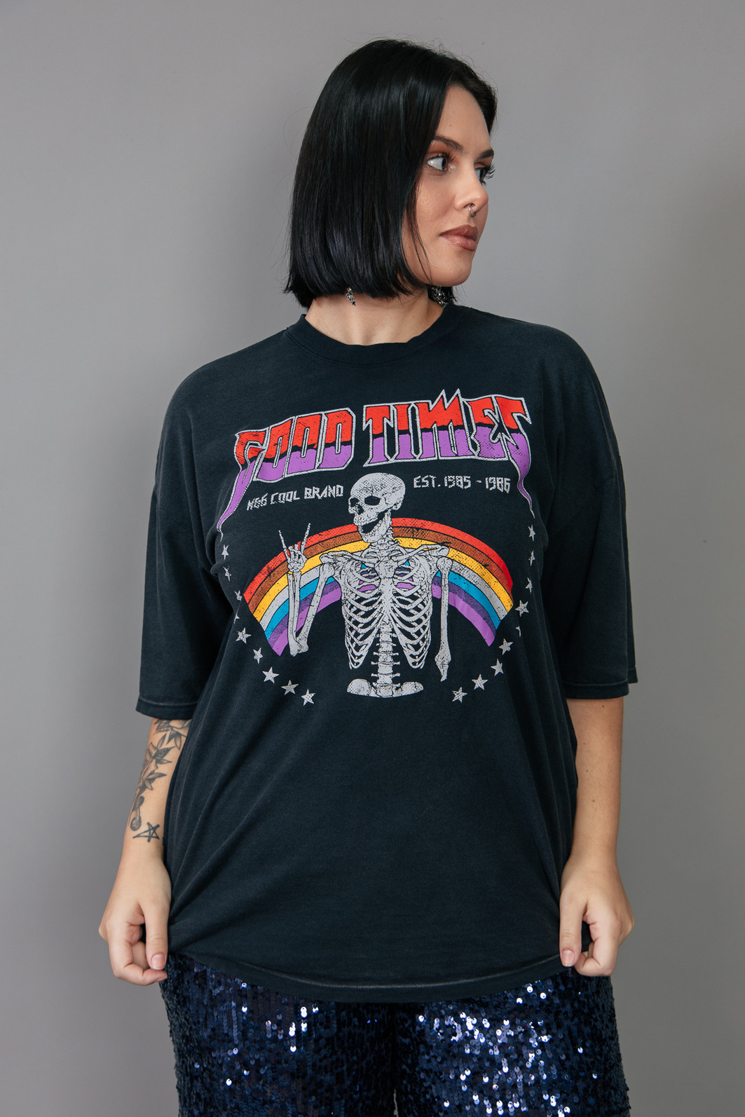 T-SHIRT VINTAGE PRETO MARMORIZADO GOOD TIMES T-SHIRT VINTAGE PRETO MARMORIZADO GOOD TIMES