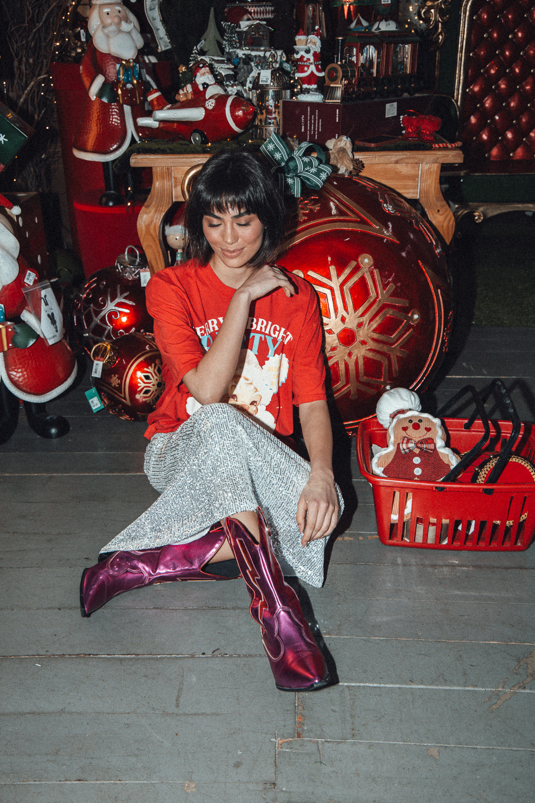 CAMISETA T-SHIRT OVERSIZED VERMELHA MERRY & BRIGHT