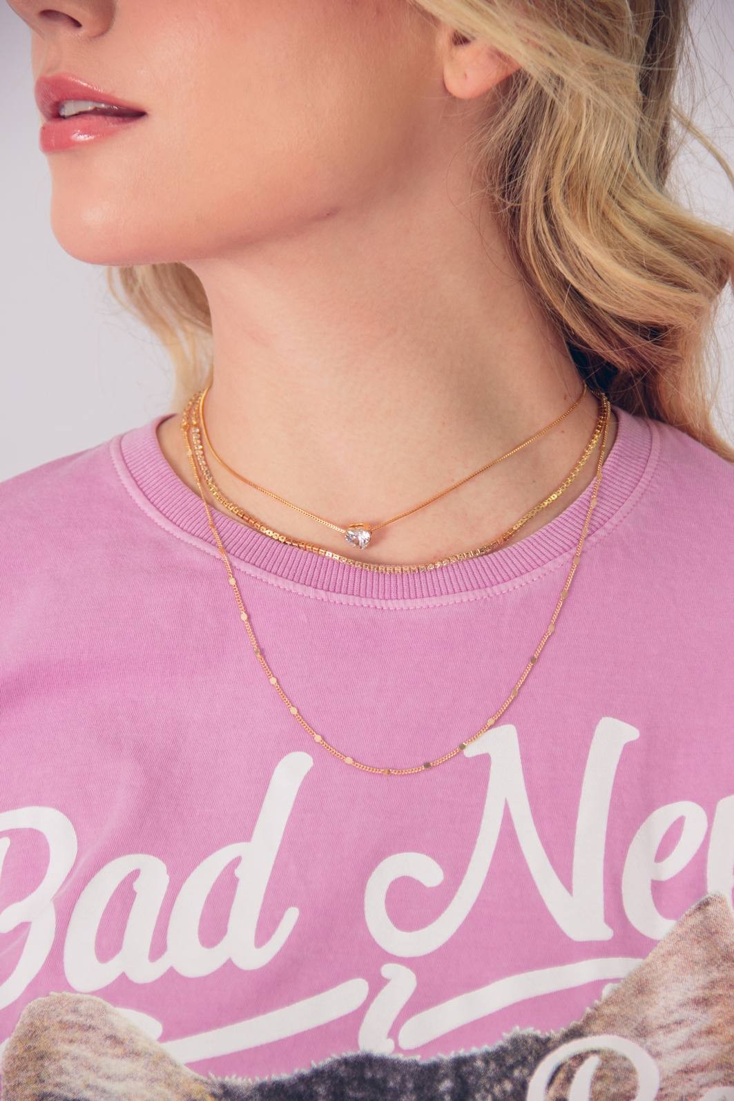 KIT 3 COLARES DOURADOS COM CORAÇÃO