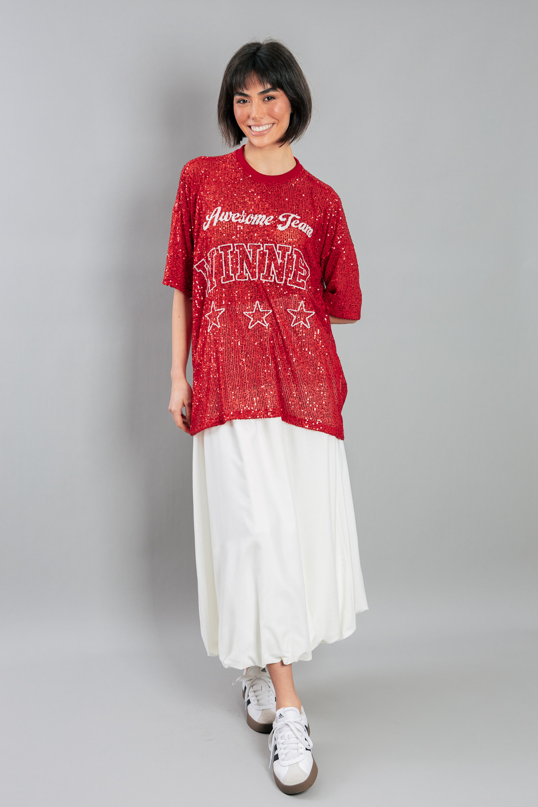 CAMISETA T-SHIRT OVERSIZED DE PAETÊ VERMELHO WINNER