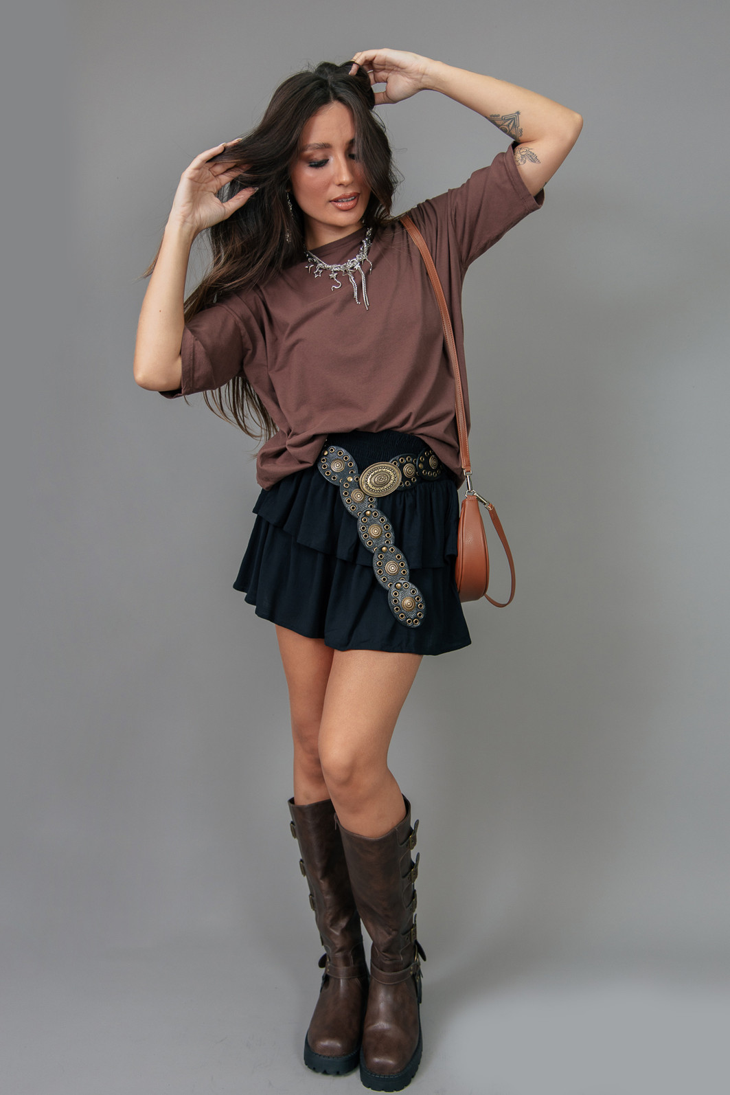 T-SHIRT OVERSIZED MARROM LISA BÁSICA