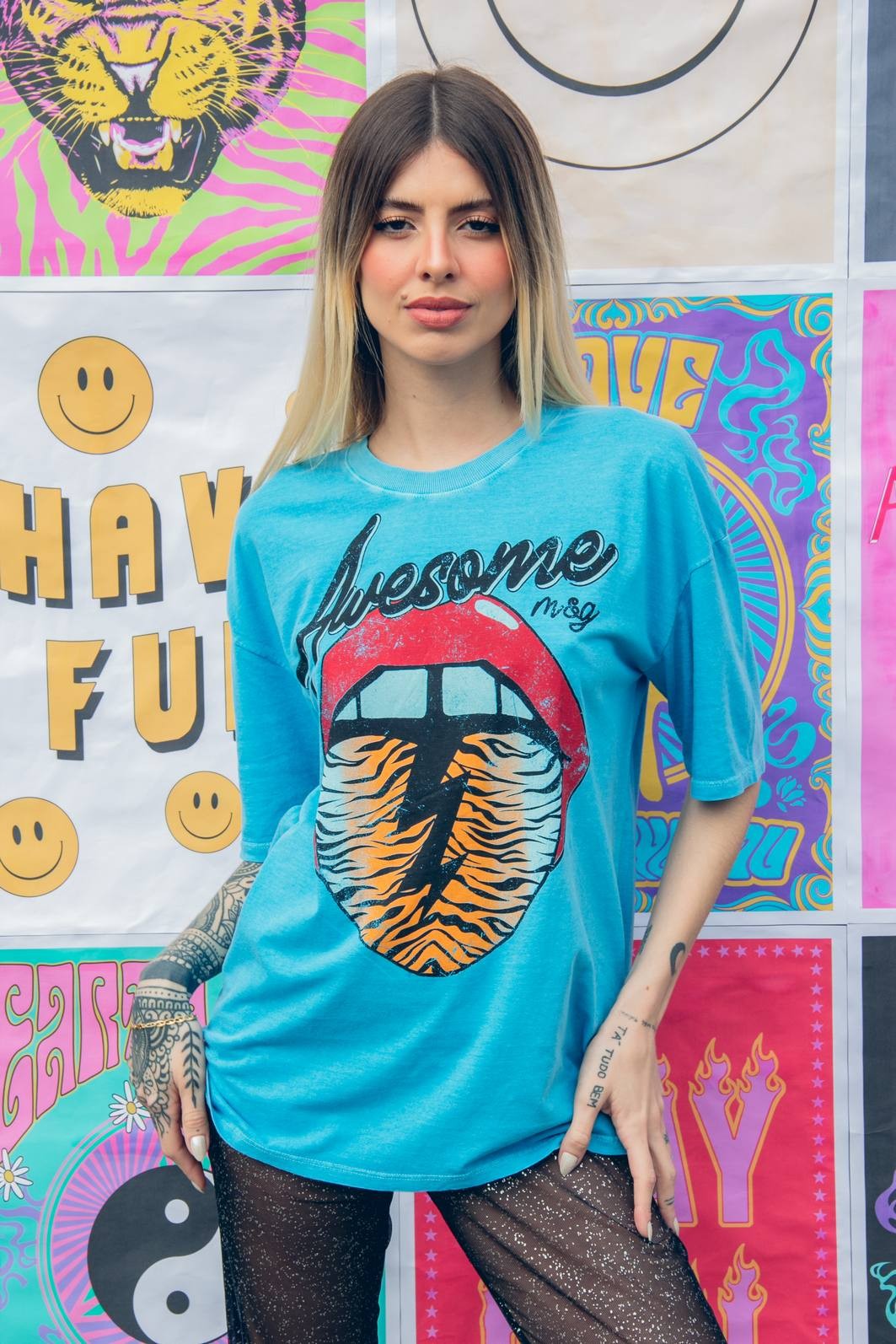 T-SHIRT VINTAGE AZUL AWESOME