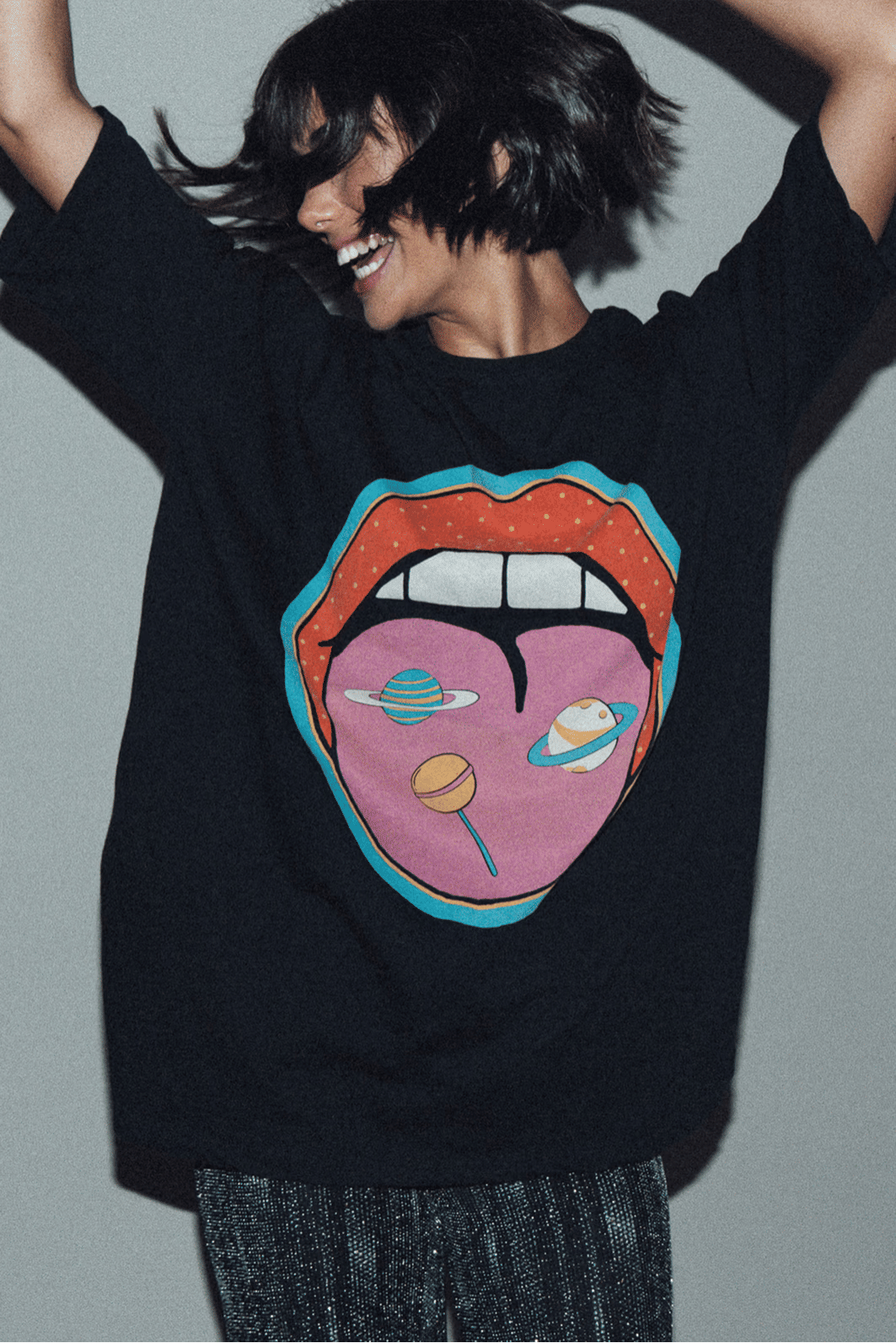 CAMISETA T-SHIRT VINTAGE PRETA LOLLIPOP