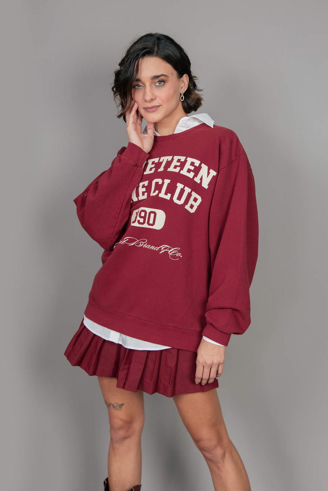 CASACO OVERSIZED DE MOLETOM BORGONHA NINETEEN