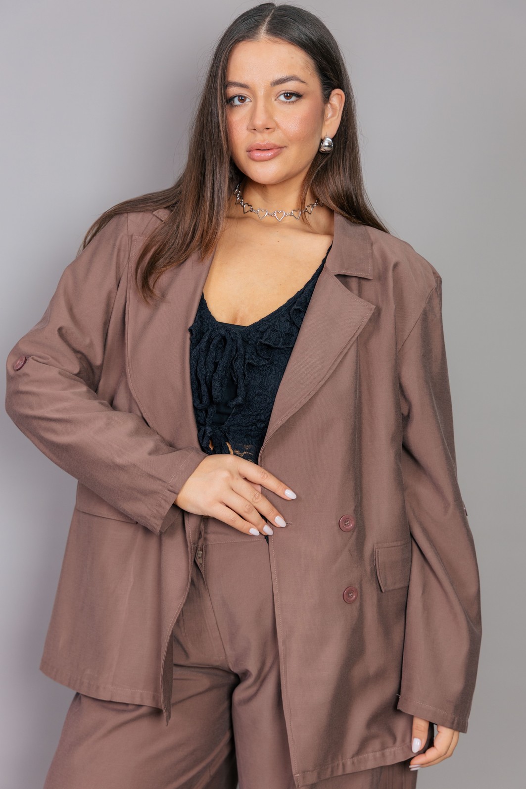 BLAZER OVERSIZED DE ALFAIATARIA MARROM BLAZER OVERSIZED DE ALFAIATARIA MARROM