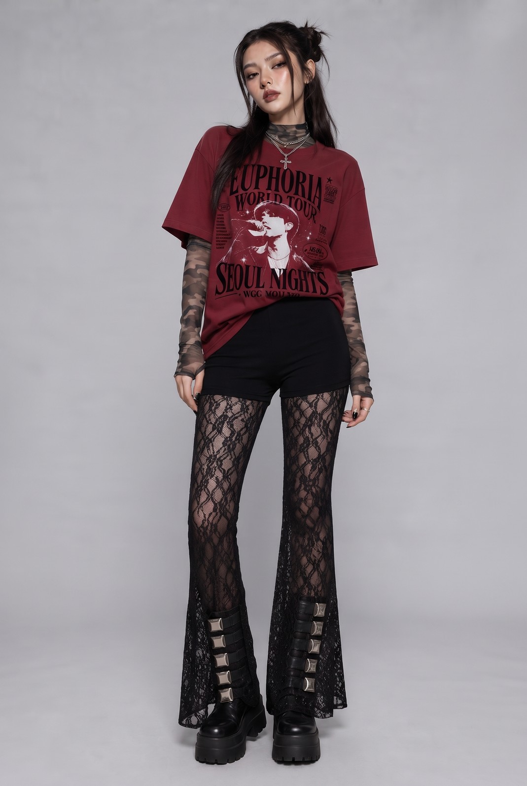 CALÇA FLARE DE RENDA COM ELASTANO PRETA CALÇA FLARE DE RENDA COM ELASTANO PRETA