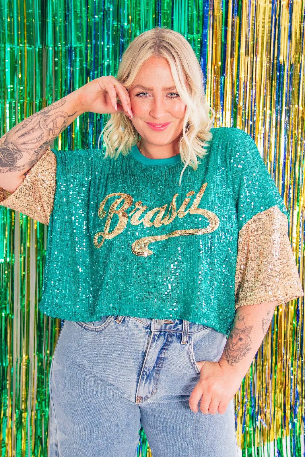 CROPPED PAETÊS VERDE BRASIL COM BORDADO