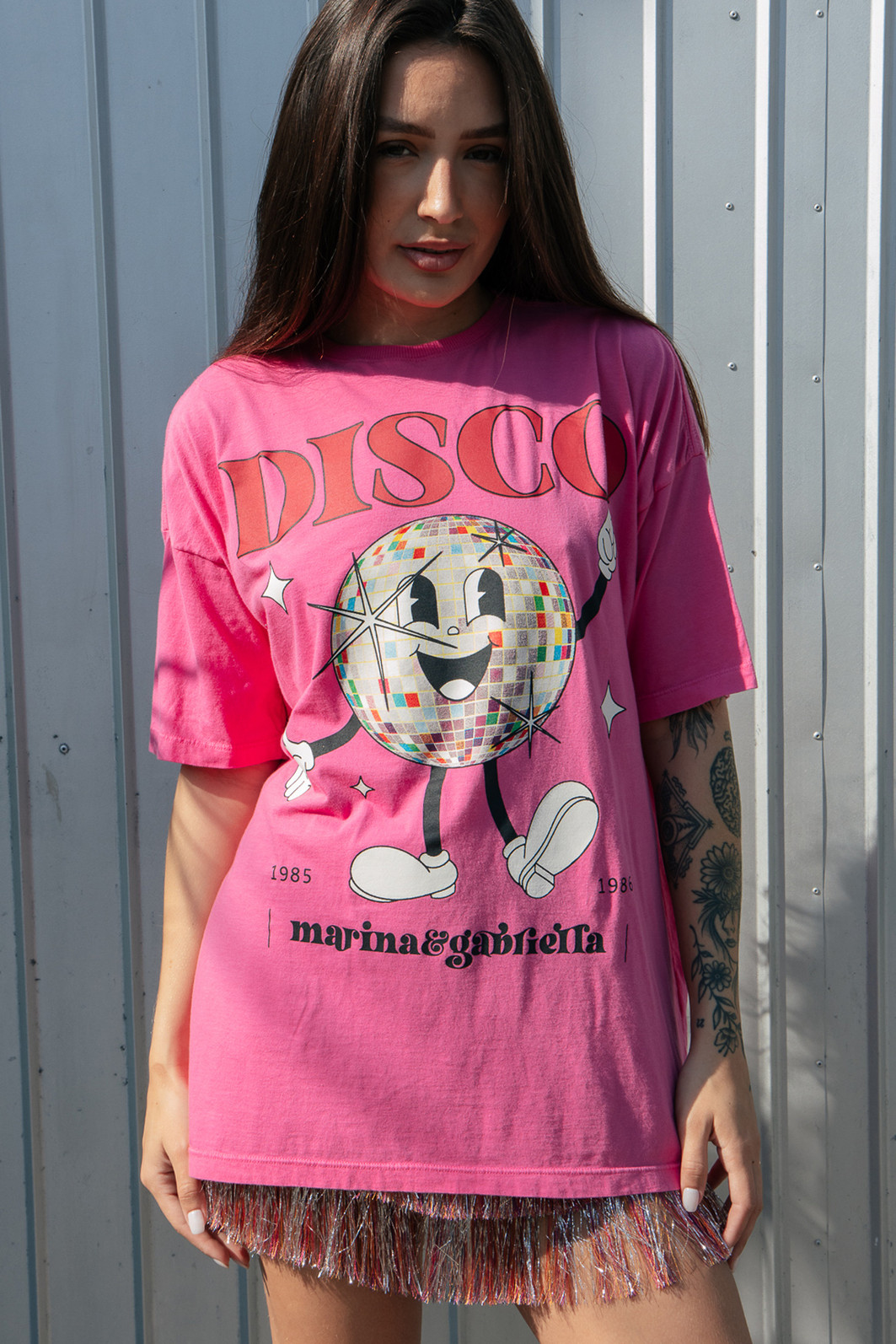 CAMISETA T-SHIRT OVERSIZED ROSA DISCO CAMISETA T-SHIRT OVERSIZED ROSA DISCO