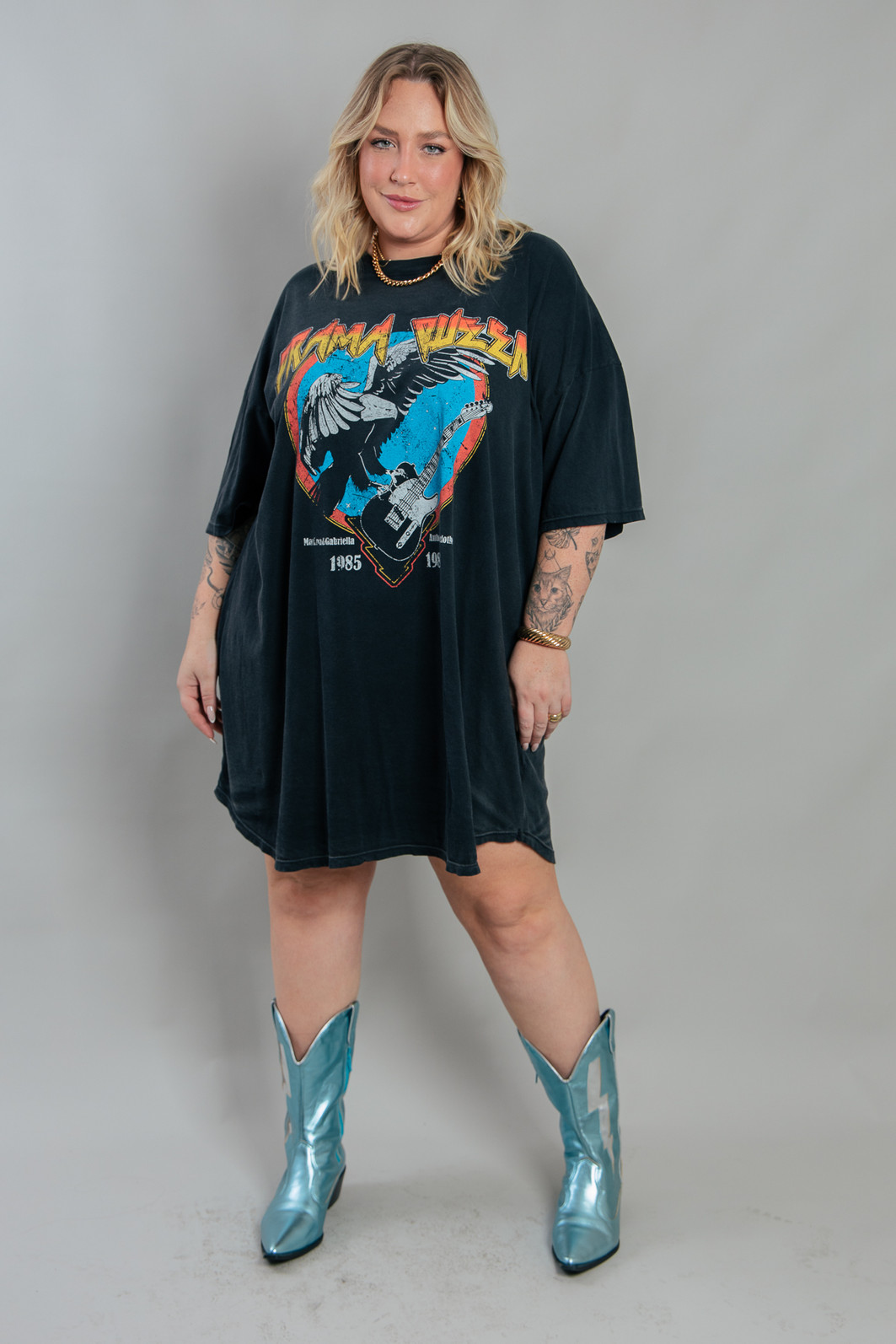 VESTIDO AMPLO DE MALHA PRETO MARMORIZADO DRAMA QUEEN