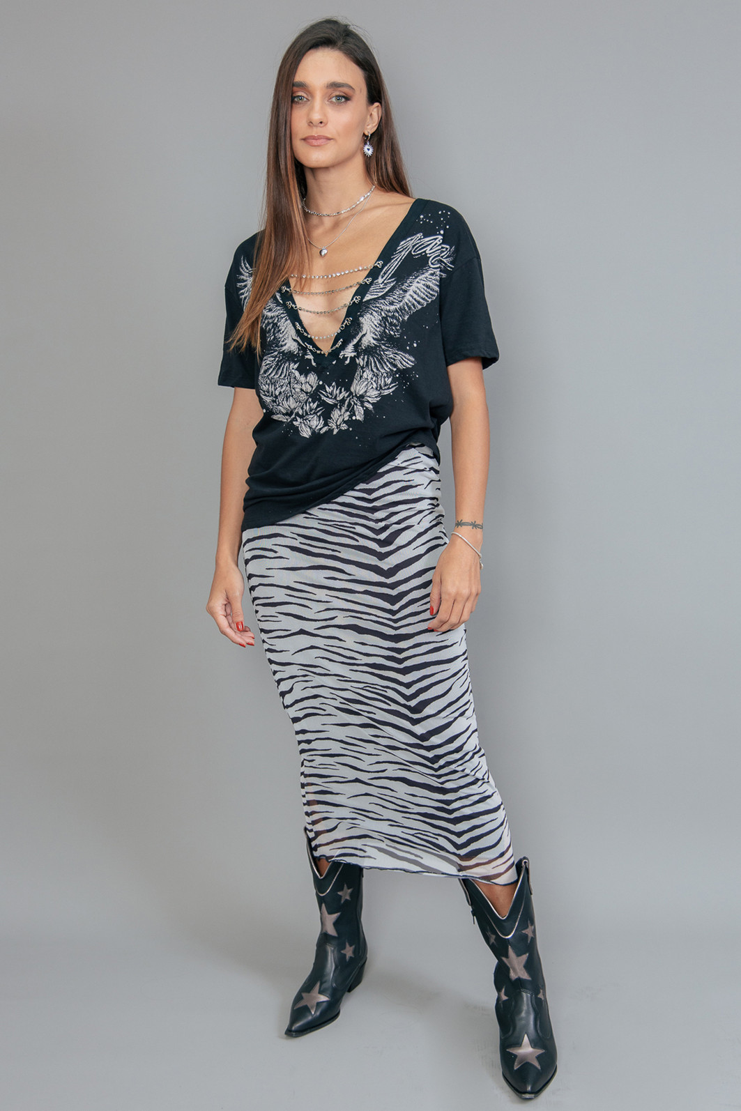 SAIA MIDI TULE COM FORRO ESTAMPA TIGRE