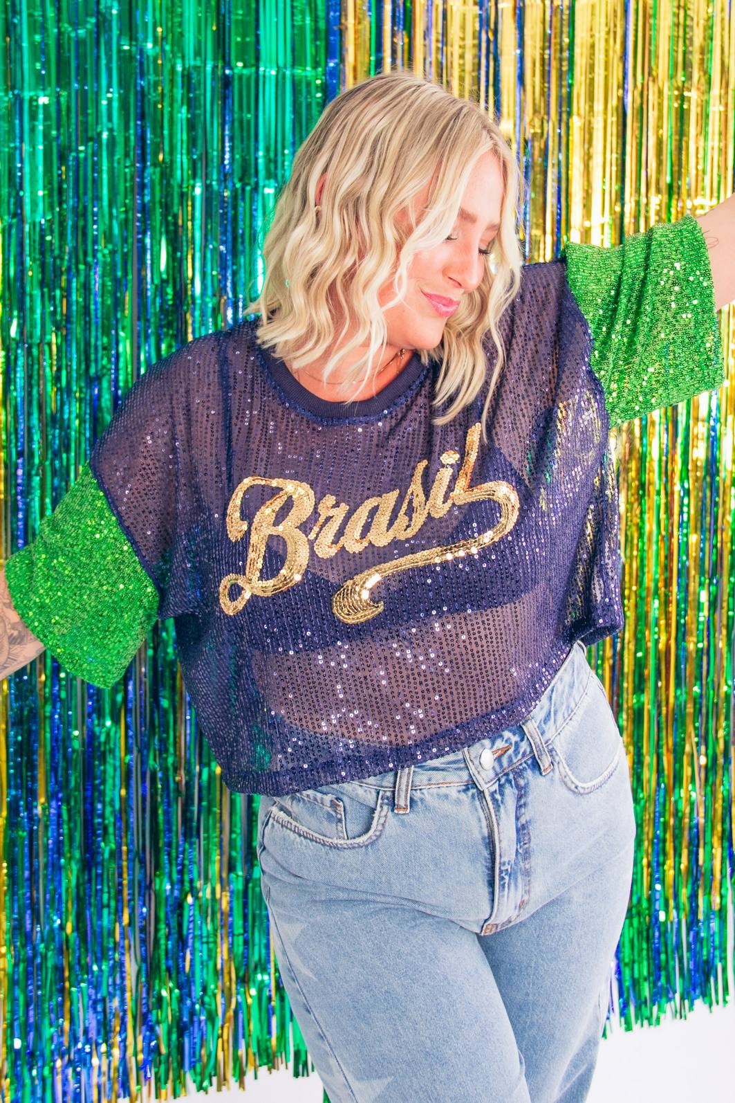 CROPPED PAETÊS MARINHO BRASIL COM BORDADO