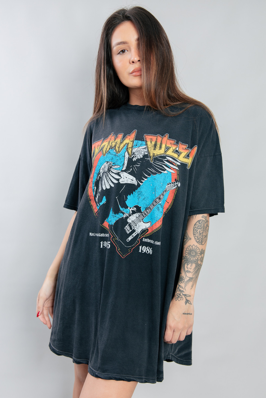 VESTIDO AMPLO DE MALHA PRETO MARMORIZADO DRAMA QUEEN