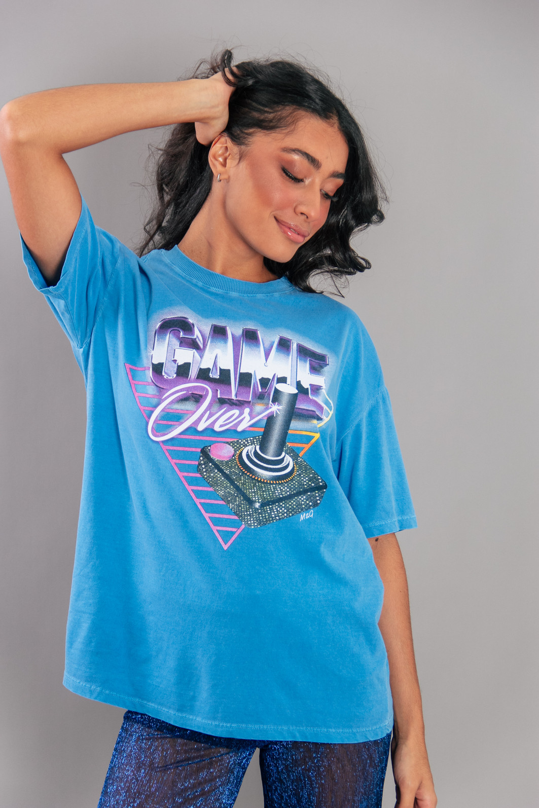 CAMISETA T-SHIRT VINTAGE AZUL GAME OVER