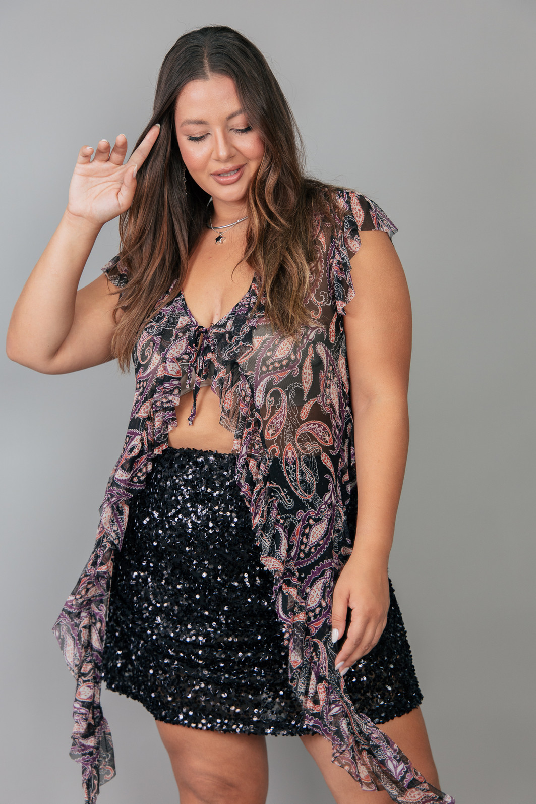 BLUSA COM AMARRAÇÃO DE TULE ESTAMPADO GYPSY BLUSA COM AMARRAÇÃO DE TULE ESTAMPADO GYPSY