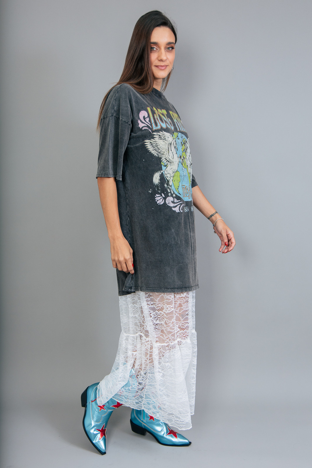 VESTIDO CAMISETA PRETO MARMORIZADO LOST RIDER