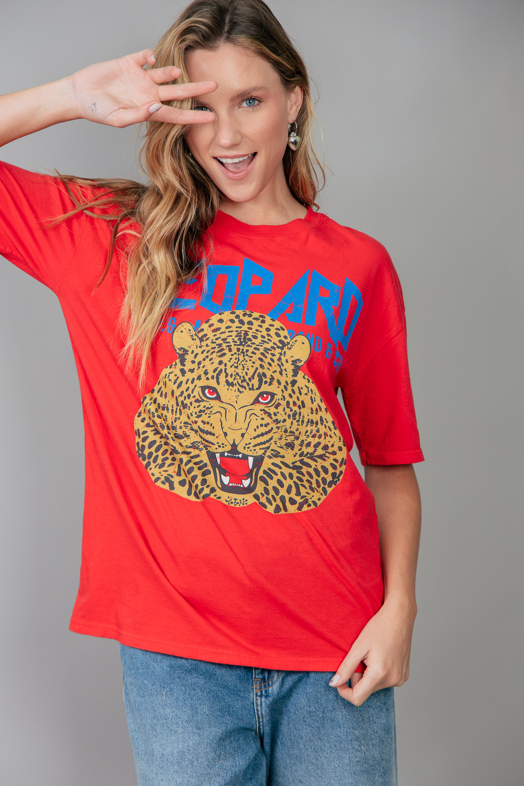 CAMISETA T-SHIRT VINTAGE VERMELHA LEOPARD CAMISETA T-SHIRT VINTAGE VERMELHA LEOPARD