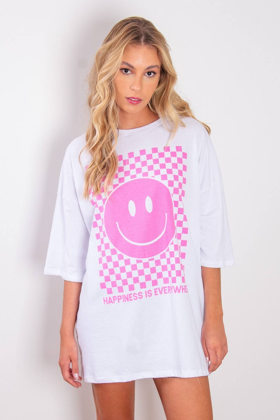 T-SHIRT OVERSIZED BRANCA HAPPINESS