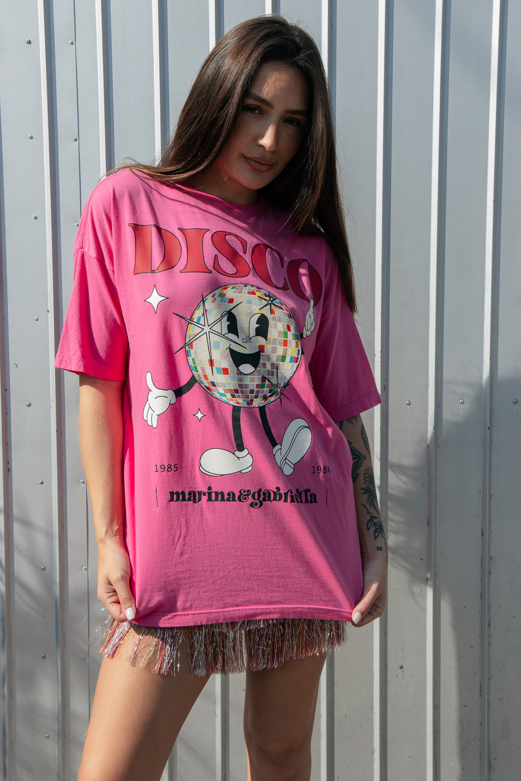 CAMISETA T-SHIRT OVERSIZED ROSA DISCO