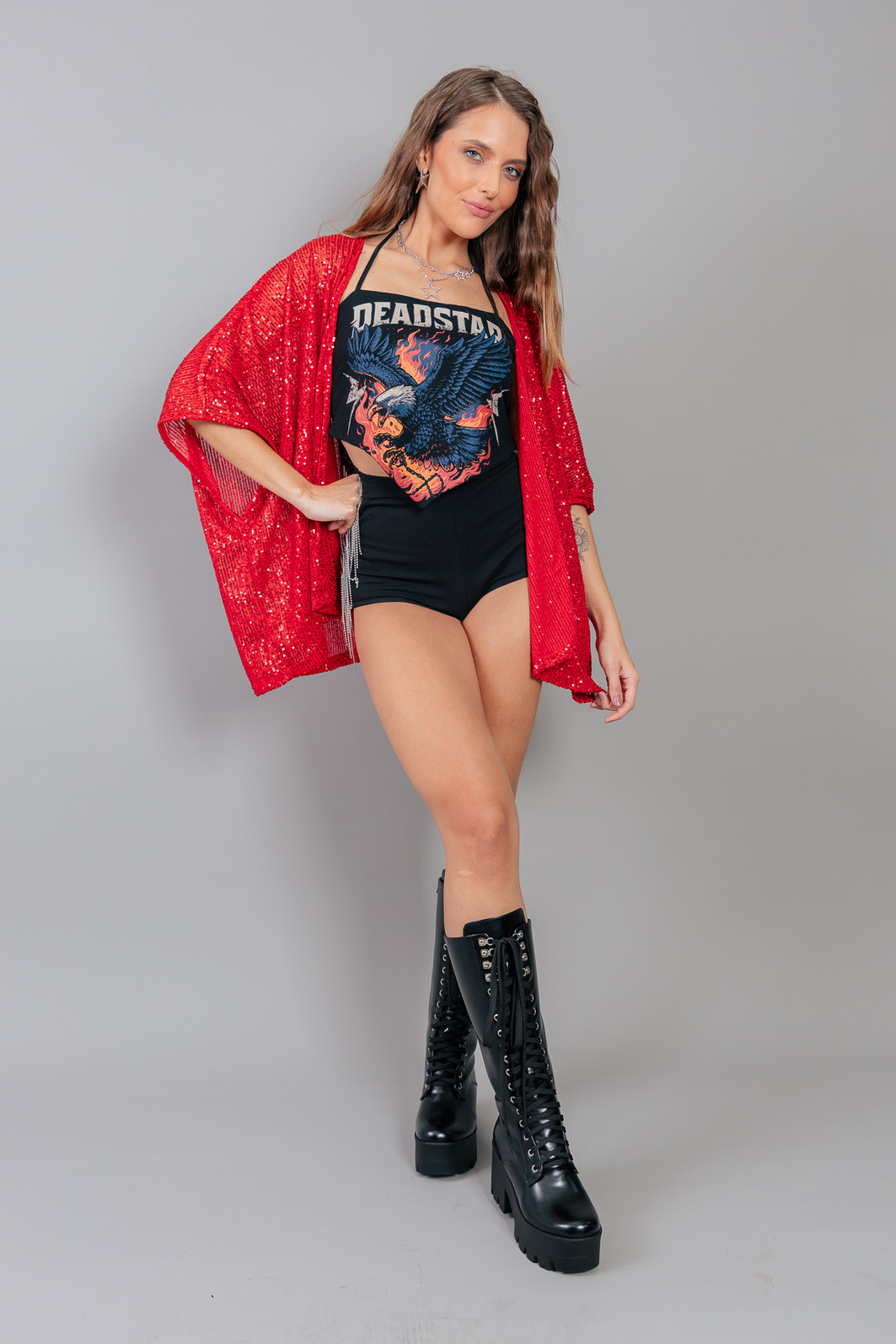 KIMONO AMPLO DE PAETÊ VERMELHO COM BORDADO MOUTH KIMONO AMPLO DE PAETÊ VERMELHO COM BORDADO MOUTH