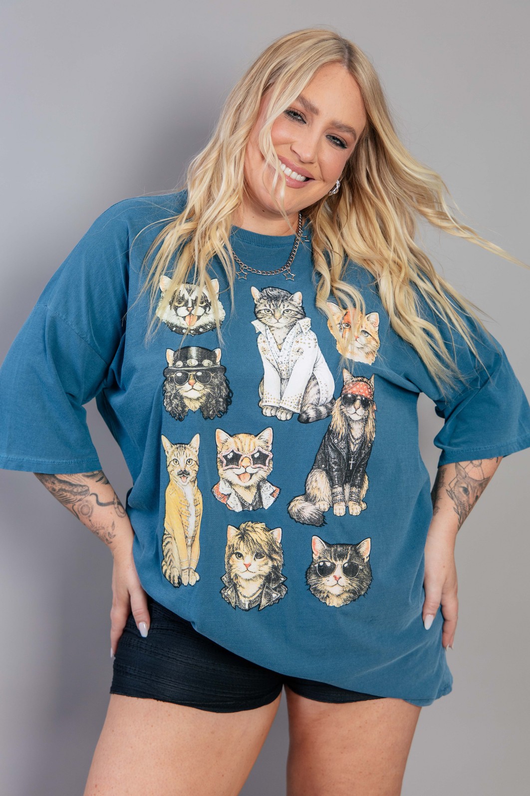 CAMISETA T-SHIRT OVERSIZED AZUL ROCK CATS