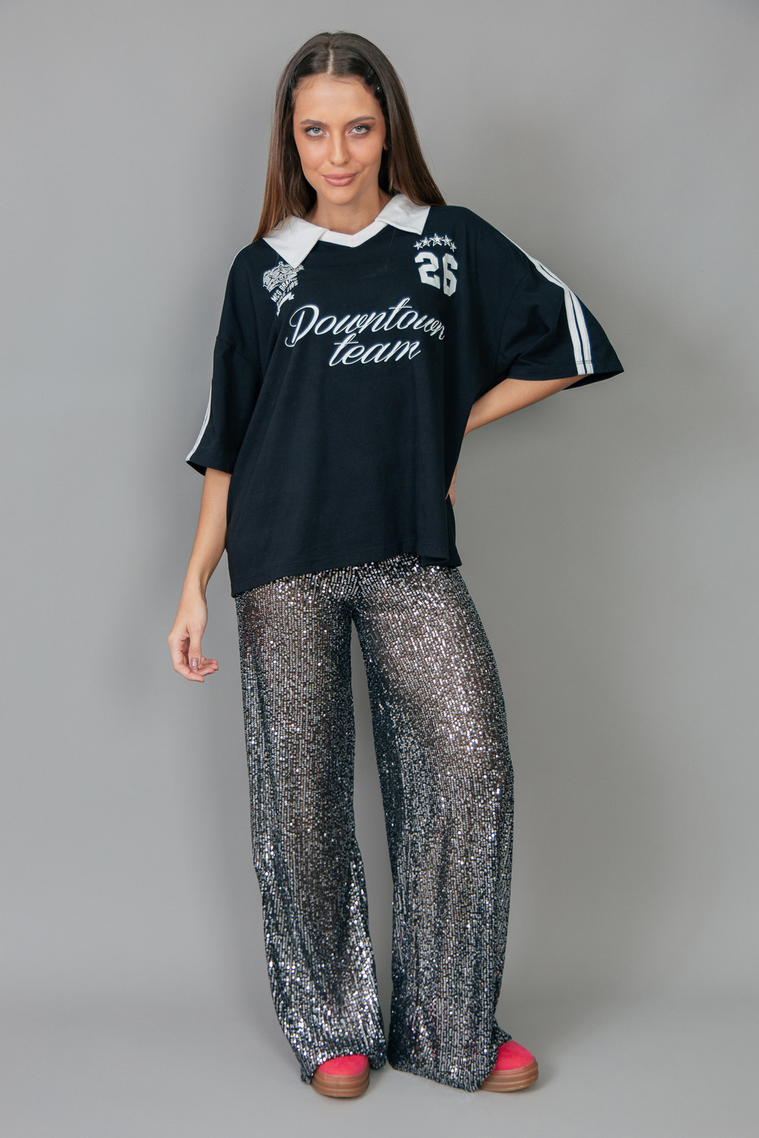 T-SHIRT OVERSIZED ESPORTIVA COM GOLA  DOWNTOWN TEAM