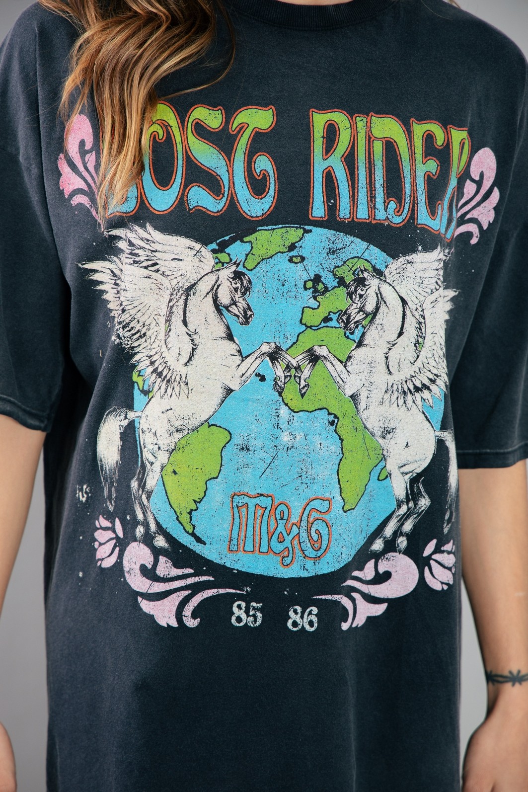 VESTIDO CAMISETA PRETO MARMORIZADO LOST RIDER